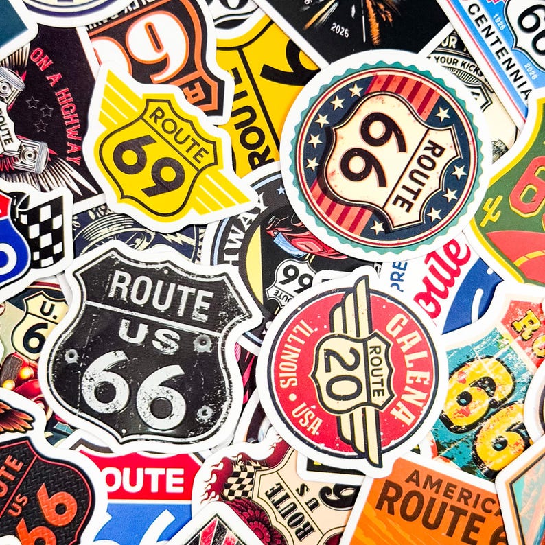 Road Sticker Type 50PCS Rustic Highway Stickers Pack, Adventurous Western Travel Stickers ...