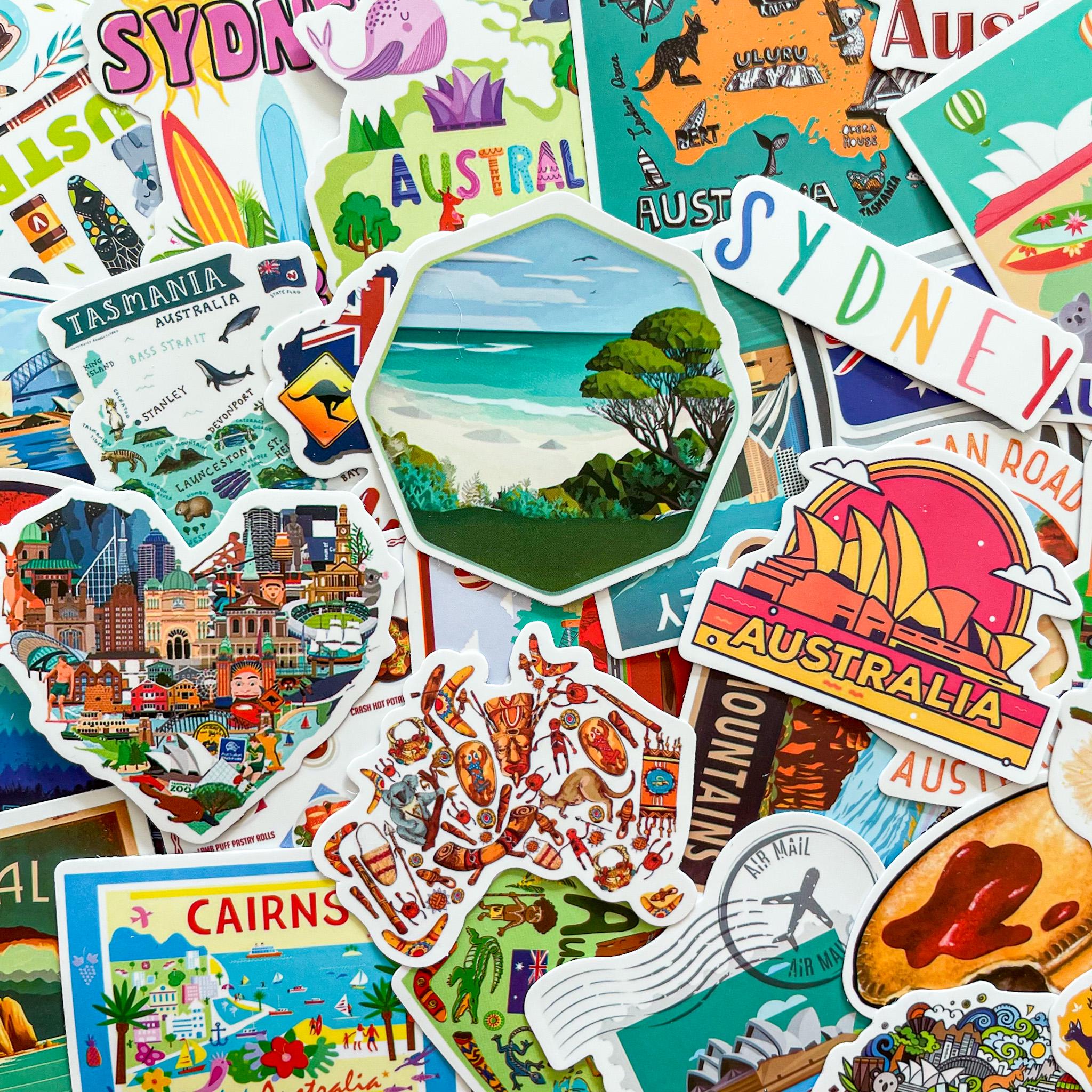 100 zufällige Australien Aufkleber, Sydney Reiseaufkleber, Känguru und Koala Aufkleber, wasserdichte Aufkleber für Journal, Scrapbook, DIY Handwerk