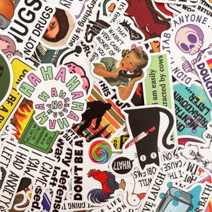 50PCS Edgy Witty Phrase Sticker Pack, Retro Humorous Meme Stickers, Funny Quirky Sticker, Waterproof Vinyl Sticker for Laptops, Water Bottle
