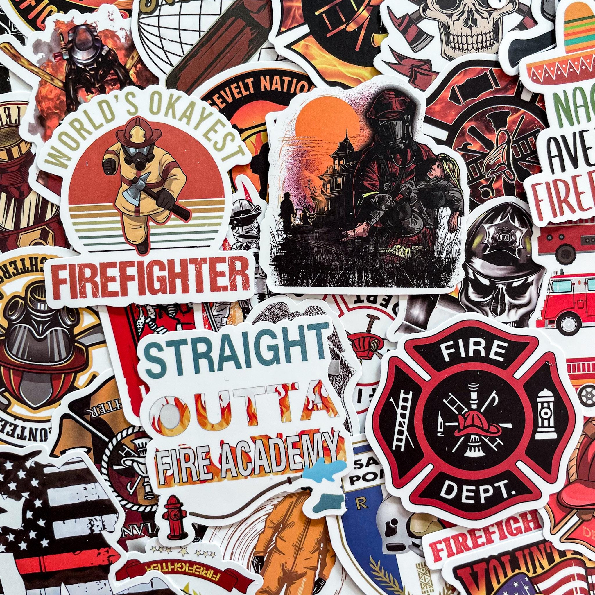 50 Random Firefighter Stickers Pack, Fire Rescue Helmet Stickers ...