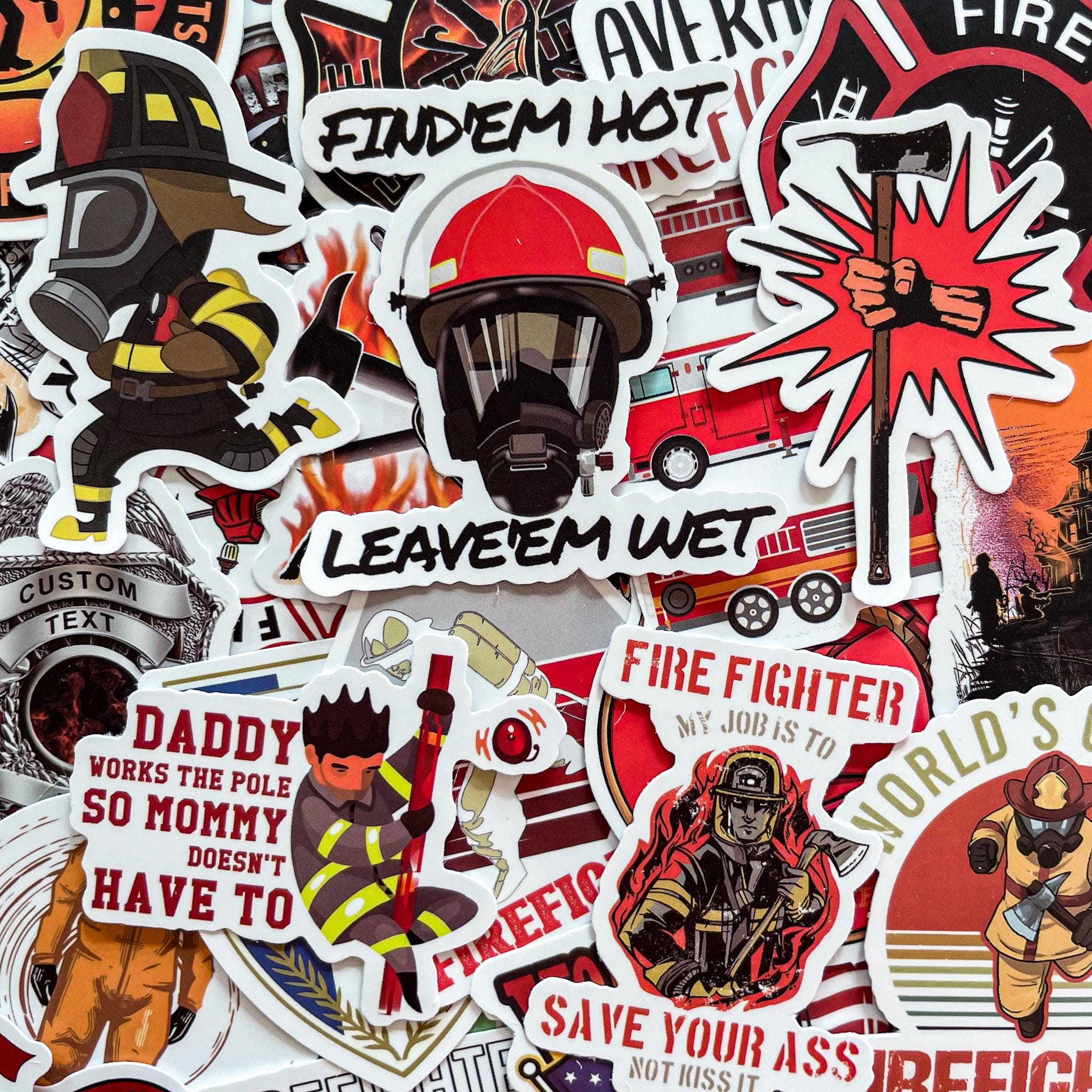 50 Random Firefighter Stickers Pack, Fire Rescue Helmet Stickers ...