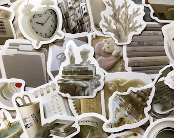 100 willekeurige beige esthetische stickers, minimalistische vintage stickers, stickers in neutrale kleuren, waterdichte stickers voor dagboek, plakboek, doe-het-zelf ambachten