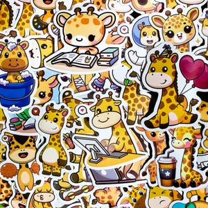 100 Random Giraffe Stickers, Playful Giraffe Stickers, Kawaii Animal Stickers for Kids, Fun Stickers for Scrapbook, Cartoon Giraffe Stickers