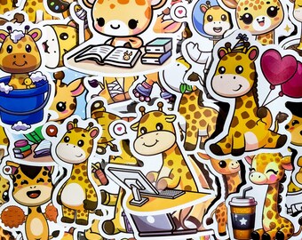 100 Random Giraffe Stickers, Playful Giraffe Stickers, Kawaii Animal Stickers for Kids, Fun Stickers for Scrapbook, Cartoon Giraffe Stickers