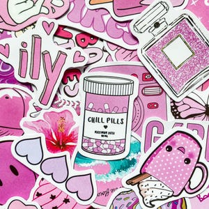 100 zufällige niedliche rosa Aufkleber, lustige trendige Aufkleber, Kawaii ästhetische Aufkleber, Wasserflasche-Aufkleber, Scrapbook-Aufkleber, Pastell-Aufkleber-Set