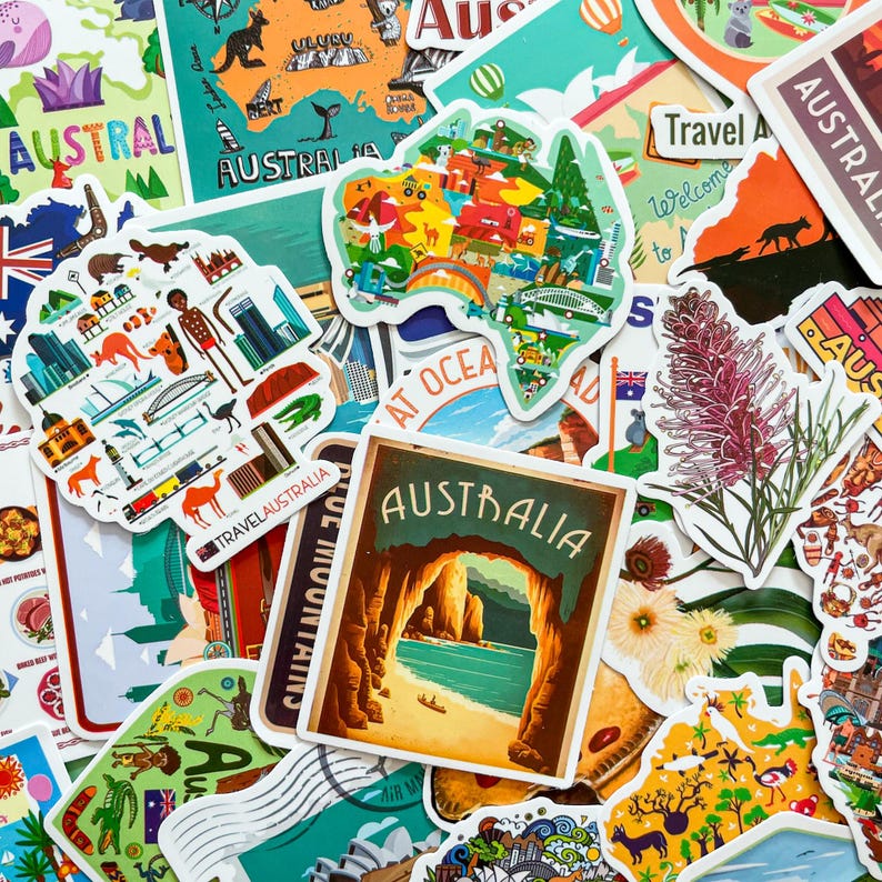 50 Random Australia Stickers, Sydney Travel Stickers, Kangaroo and ...
