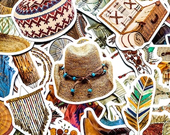 50 STKS boho esthetische stickerspakket, etnische patroonstickers, retro geweven kunststickers voor koffer, notebook, plakboek, bagage