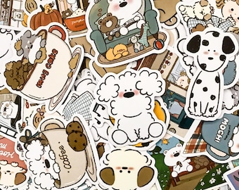 50 Random Animal Stickers, Cute Dog Stickers, Kawaii Cartoon Stickers, Fun Pet Stickers for Scrapbook, Journal, Kids' Craft, Luggage