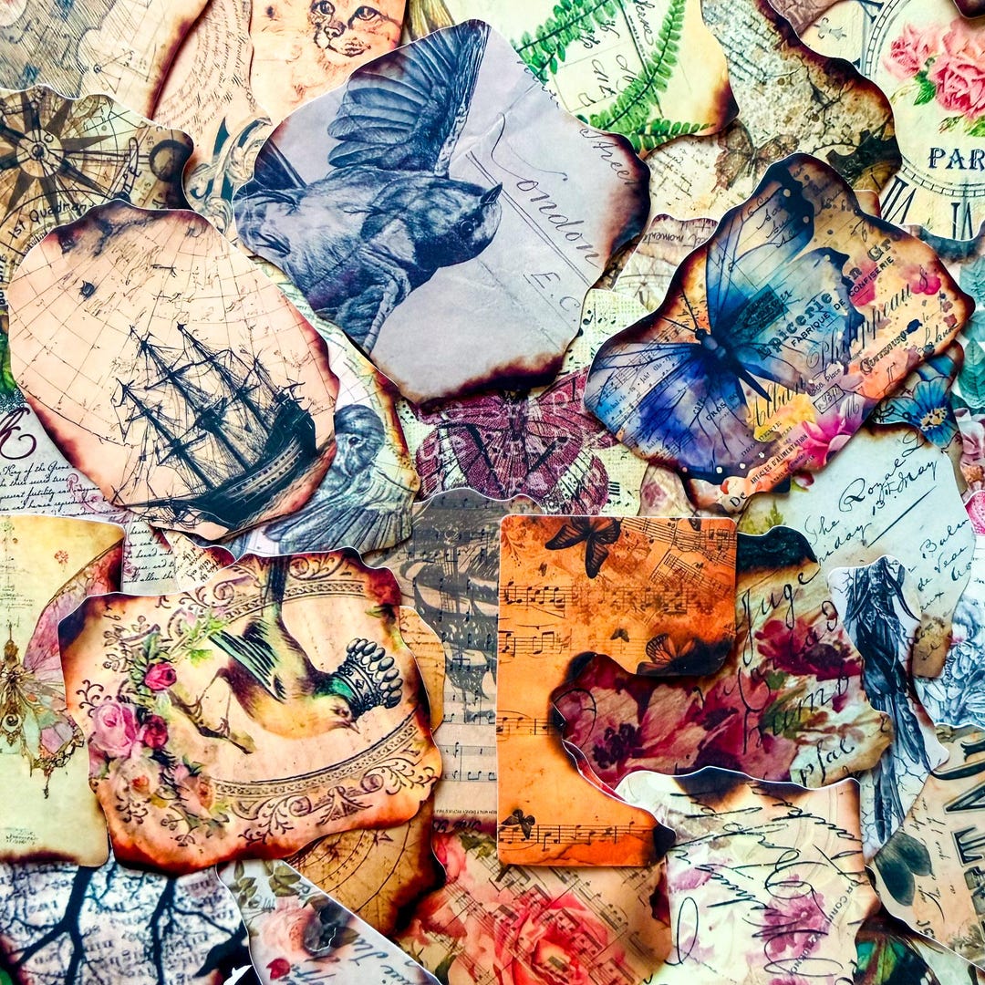 50PCS Distressed Vintage Stickers Pack, Burnt Scrap Paper Stickers, Old ...