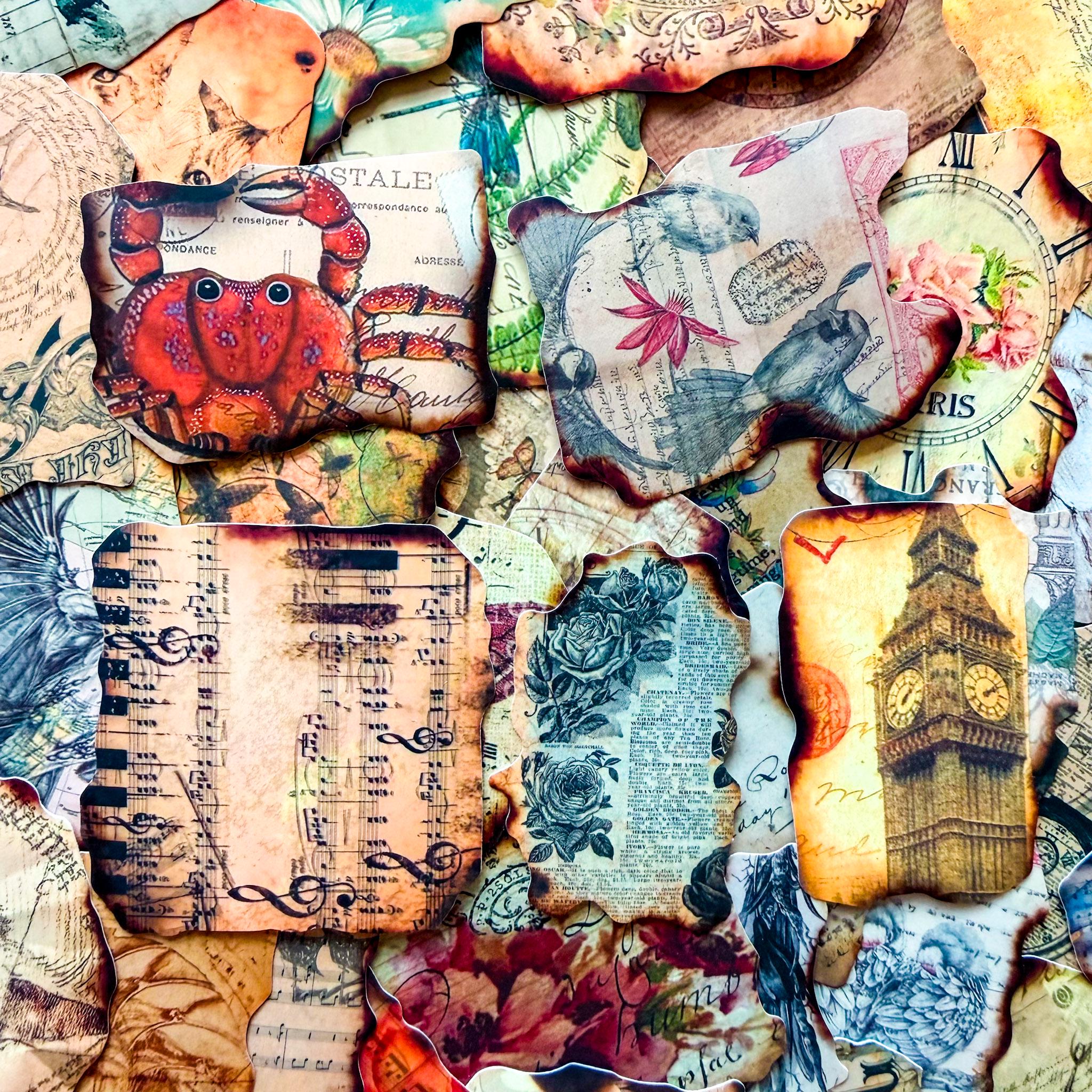 Scrapping Sticker 50PCS Distressed Vintage Stickers Pack, Burnt Scrap Paper Stickers, Old ...