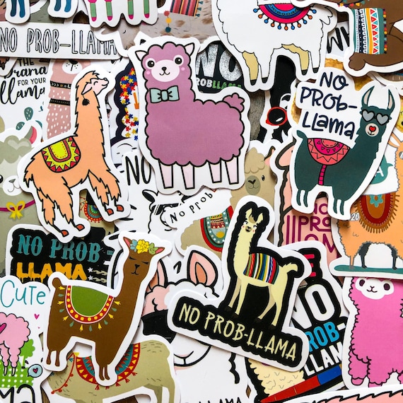 50 Random Llama Stickers, Cute Llama and Alpaca Stickers, Funny Animal Stickers, Waterproof Stickers for Journal, Kids' Craft, Water Bottle