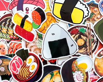 50 Random Japanese Food Stickers, Sushi and Ramen Stickers, Kawaii Food Stickers, Waterproof Stickers for Journal, Scrapbook, DIY Crafts