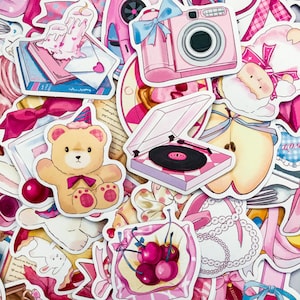 100 Random Pink Aesthetic Stickers, Y2K Girly Stickers, Vintage Romance Stickers, Waterproof Stickers Pack for Journal, Scrapbook,DIY Crafts