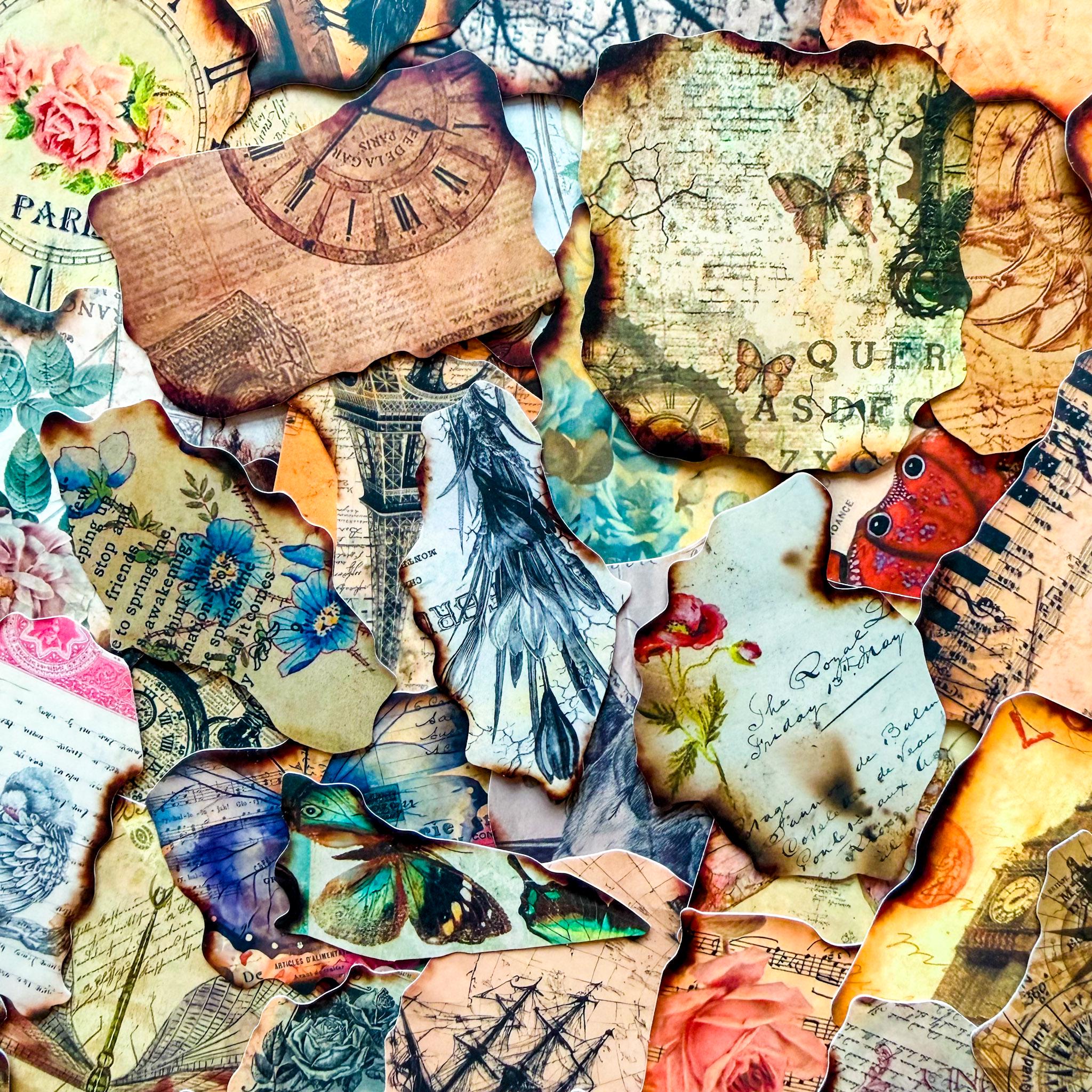 Scrapping Sticker 50PCS Distressed Vintage Stickers Pack, Burnt Scrap Paper Stickers, Old ...