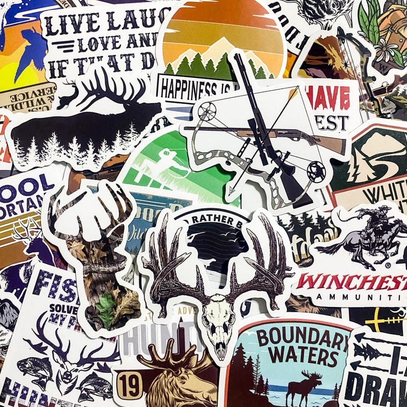 50 Random Hunting Stickers, Outdoor Adventure Stickers, Wildlife Camper ...