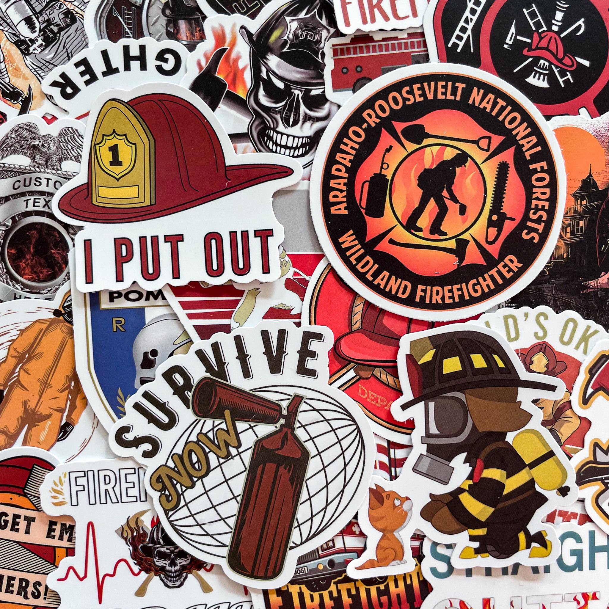Fireman Stap Sticker 50 Random Firefighter Stickers Pack, Fire Rescue Helmet Stickers ...