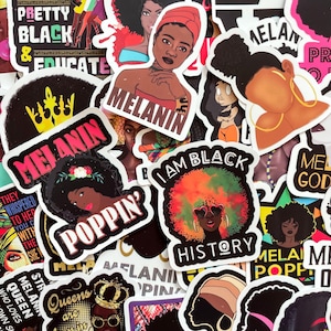 100 Random Melanin Stickers, Black Women Stickers, Brown Skin Girl Stickers, Waterproof Stickers Pack for Journal, Luggage, and Water Bottle