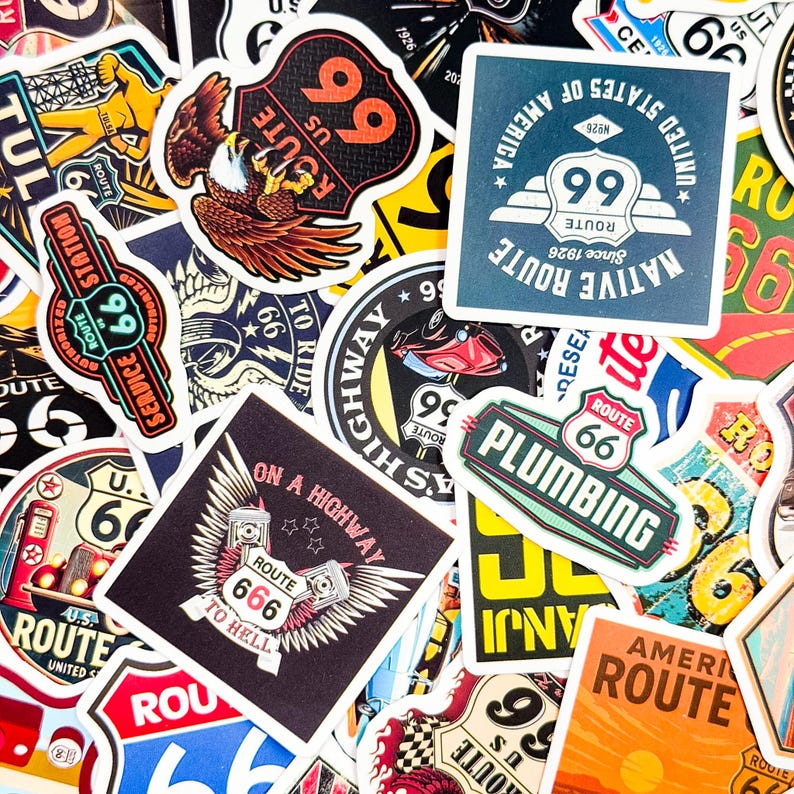 Road Sticker Type 50PCS Rustic Highway Stickers Pack, Adventurous Western Travel Stickers ...