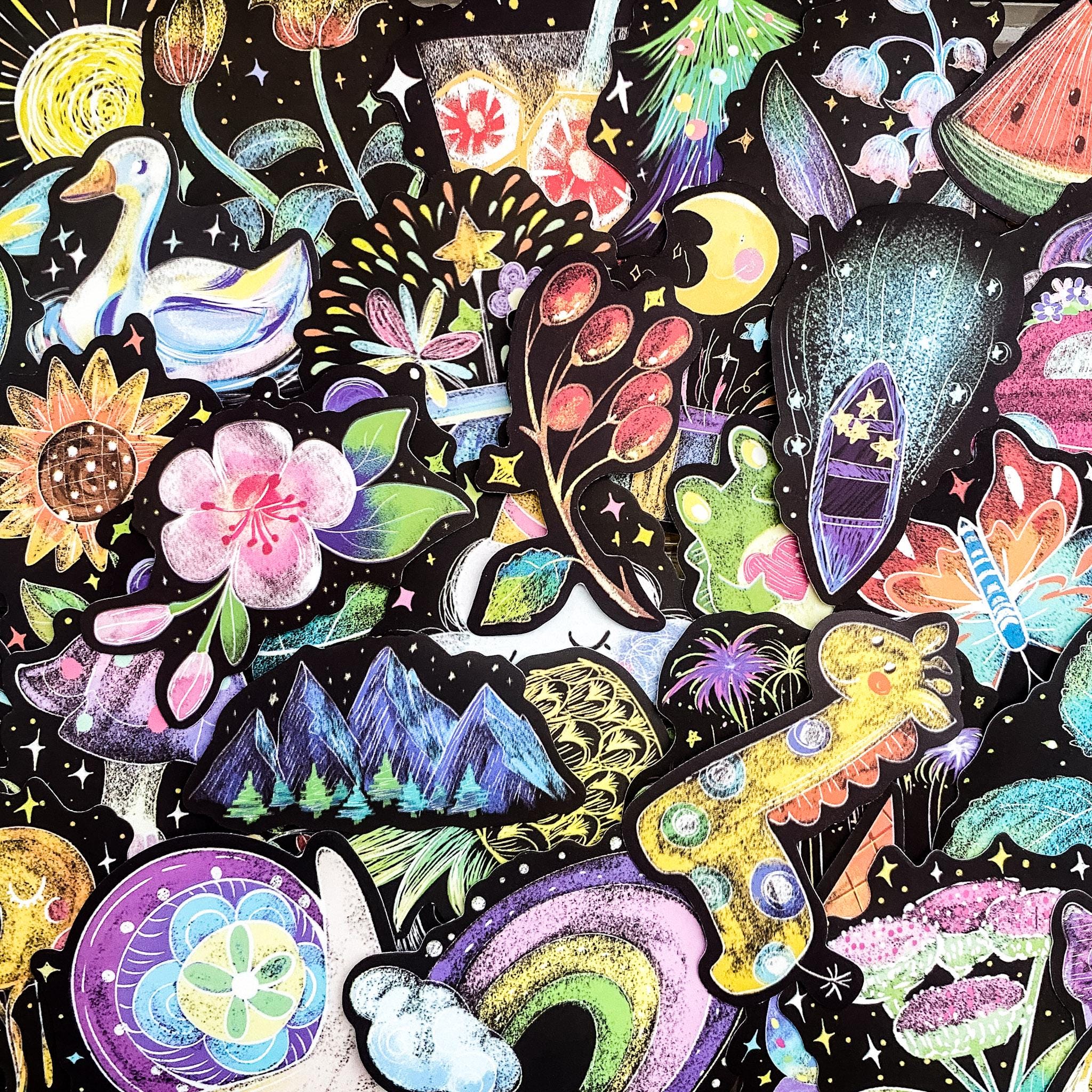 50 Random Fantasy Stickers, Pastel Chalk Art Vinyl Stickers,waterproof ...