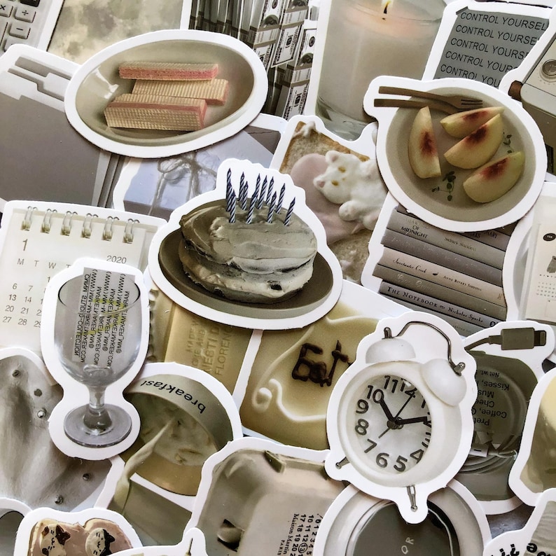 100 Random Beige Aesthetic Stickers, Minimalist Vintage Stickers ...
