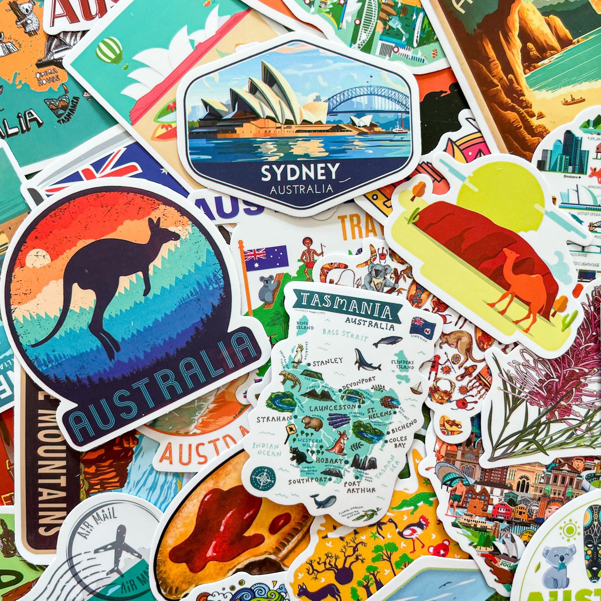 50 Random Australia Stickers, Sydney Travel Stickers, Kangaroo and ...