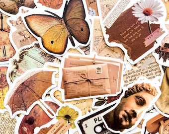 50 Random Vintage Aesthetic Stickers, Retro Style Stickers, Antique Decorative Stickers,Waterproof Sticker for Scrapbook,Journal,DIY Crafts