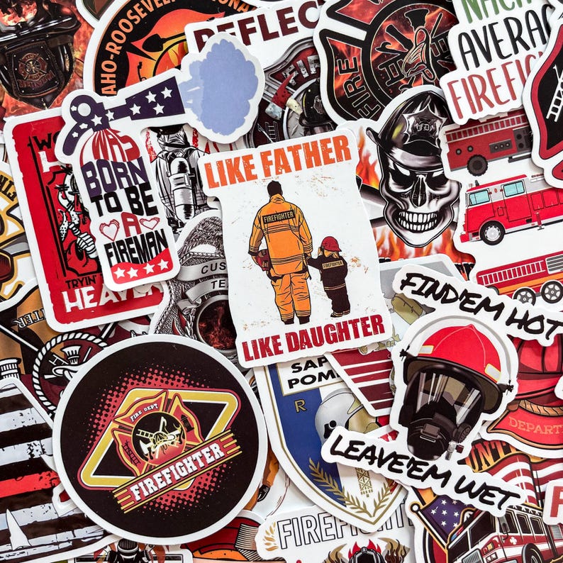 Firefighter Ric Sticker 50 Random Firefighter Stickers Pack, Fire Rescue Helmet Stickers ...