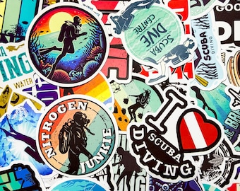 50 stks onderwatersport duiker stickers pakket, oceaan avontuur sticker, haai duiken sticker diepzee reizen sticker voor bagage, waterfles