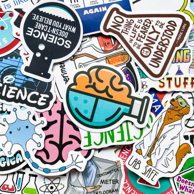 50PCS Funny Lab Stickers, Science Stickers, Cute Biology and Chemistry ...