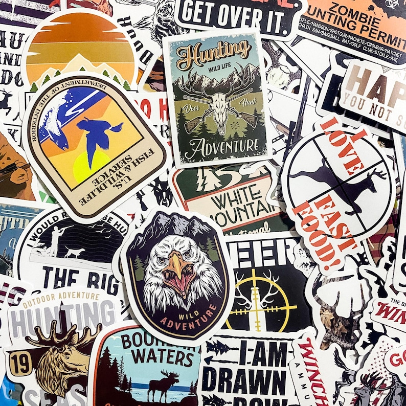 50 Random Hunting Stickers, Outdoor Adventure Stickers, Wildlife Camper ...