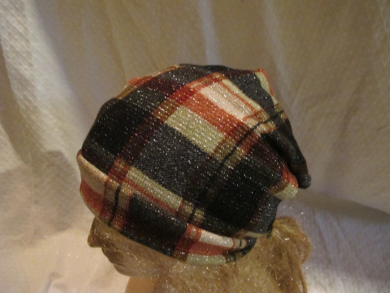 Slouchy Beanie Fabric Hat Unisex Slouchy Beanie Plaid Sparkle Banded Slouchy Beanie Unisex Slouchy Hat Fabric Slouch Hat SALE