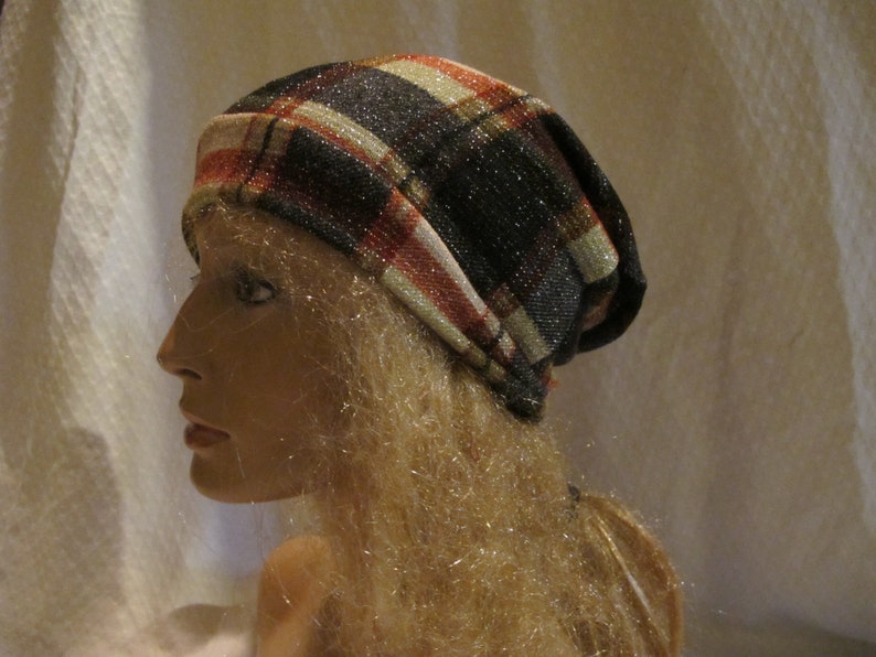 Slouchy Beanie Fabric Hat Unisex Slouchy Beanie Plaid Sparkle Banded Slouchy Beanie Unisex Slouchy Hat Fabric Slouch Hat SALE