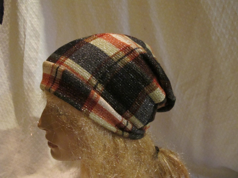 Slouchy Beanie Fabric Hat Unisex Slouchy Beanie Plaid Sparkle Banded Slouchy Beanie Unisex Slouchy Hat Fabric Slouch Hat SALE