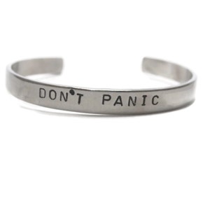 Don't Panic Customizable Hand Stamped Metal Cuff Bracelet image 3