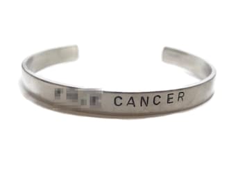 Mature "**** Cancer" Customizable Hand Stamped Metal Cuff Bracelet