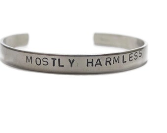 Mostly Harmless Customizable Hand Stamped Metal Cuff Bracelet