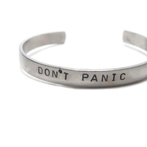 Don't Panic Customizable Hand Stamped Metal Cuff Bracelet image 4