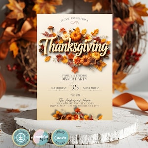 Editable Thanksgiving Dinner Party Invitation, Thanksgiving Party Invitation, Printable Thanksgiving Invitation, Happy Thanksgiving Invite