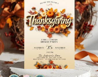 Bearbeitbare Thanksgiving Dinner Party Einladung, Thanksgiving Party Einladung, druckbare Thanksgiving Einladung, Happy Thanksgiving einladen