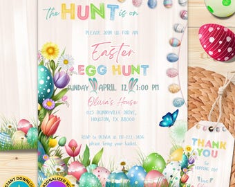 Easter Egg Hunt Invitation, Egg Hunt Party Invitation, Bunny Invitation, Outdoor Egg Hunt Invite, Digital Download Easter invitation