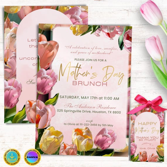 Mother’s Day Brunch Invitation, Editable Mother’s Day Invite, Floral Mother’s Day Invitation Template, Canva Invitation, Digital Download