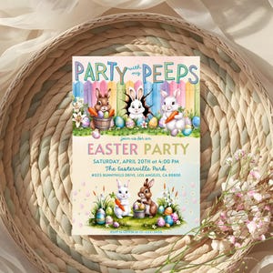 Easter Egg Hunt Invitation, Easter Party Invite, Editable Bunny Invitation, Spring Party Invitation, Digital Download, Easter Canva Template