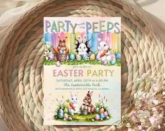 Easter Egg Hunt Invitation, Easter Party Invite, Editable Bunny Invitation, Spring Party Invitation, Digital Download, Easter Canva Template