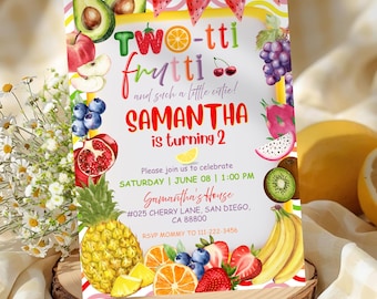 Twotti Frutti Birthday Invitation, Editable Party Invite, Tutti Frutti Party, Fruit invitations, 2nd Birthday Invites, Digital Downloads