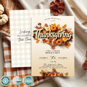 Editable Thanksgiving Dinner Party Invitation, Thanksgiving Party Invitation, Printable Thanksgiving Invitation, Happy Thanksgiving Invite