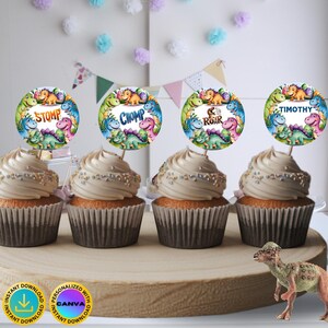 Editable Dinosaur Cupcake Toppers, Birthday Cupcakes, Dinosaur Party Decorations, Cupcake Toppers Kids Birthday, Printable Cupcake Toppers