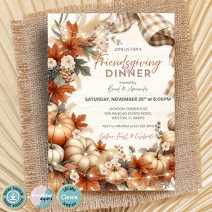 Friendsgiving Dinner Invitation Template, Editable Canva Template, Thanksgiving Dinner Invite, Fall Invites, Instant Download