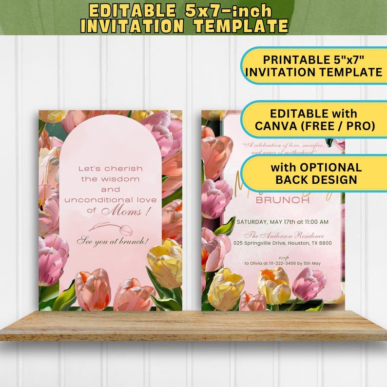 lotus themed mother's day invitation in shades of pink, peach, yellow and green.