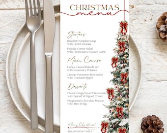 Modello di menu di Natale modificabile 4x9, modello di menu Canva, cartello del menu modificabile, decorazioni per la tavola delle feste, cartello del menu stampabile, download immediato