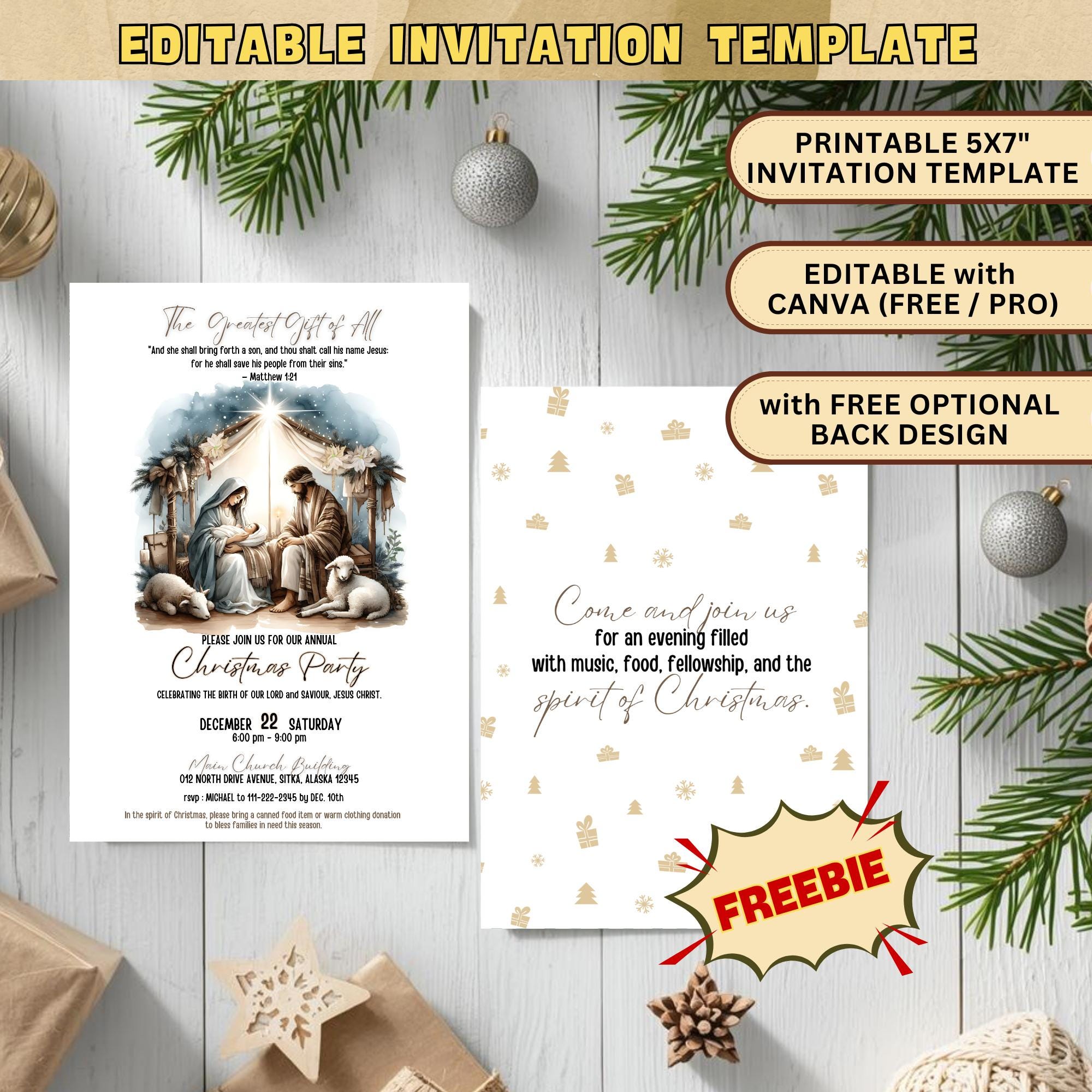 Editable Nativity Scene Christmas Party Invitation Template, LDS ...